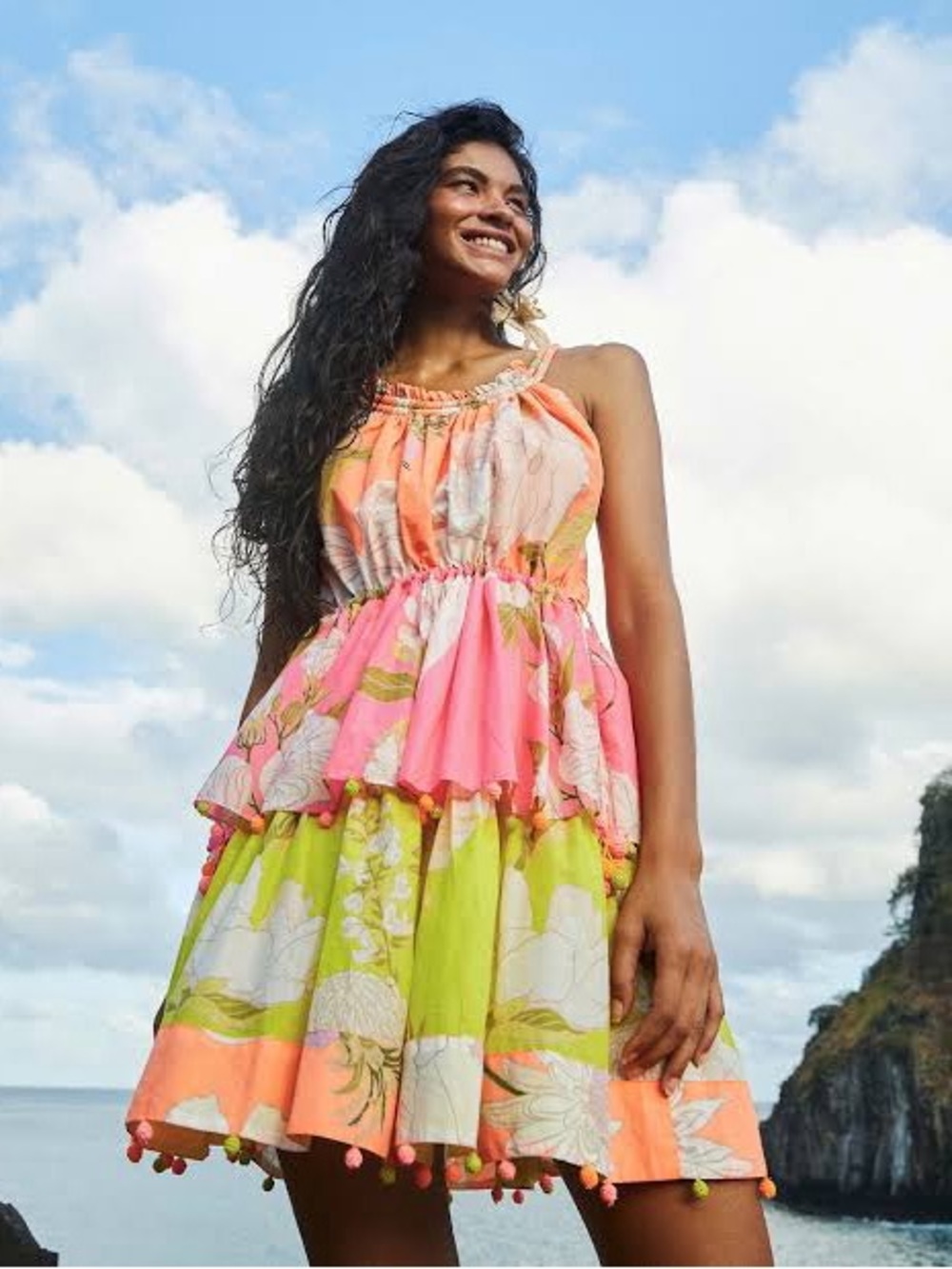 Farm Rio Mixed Neon Garden Mini Multicolored Dress